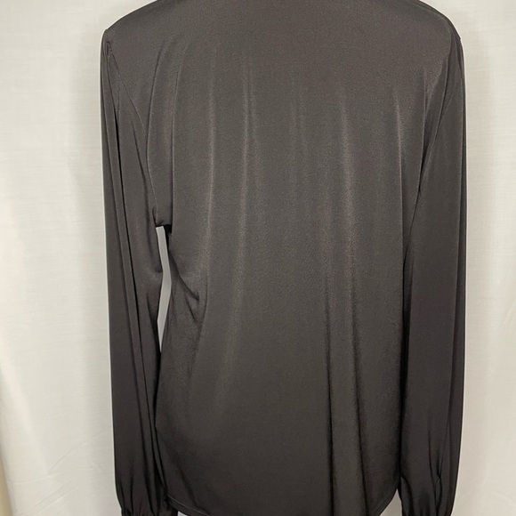Black Blouse with Ruffles at Collar and Sleeves Calvin Klein Size Medium - Picture 2 of 6